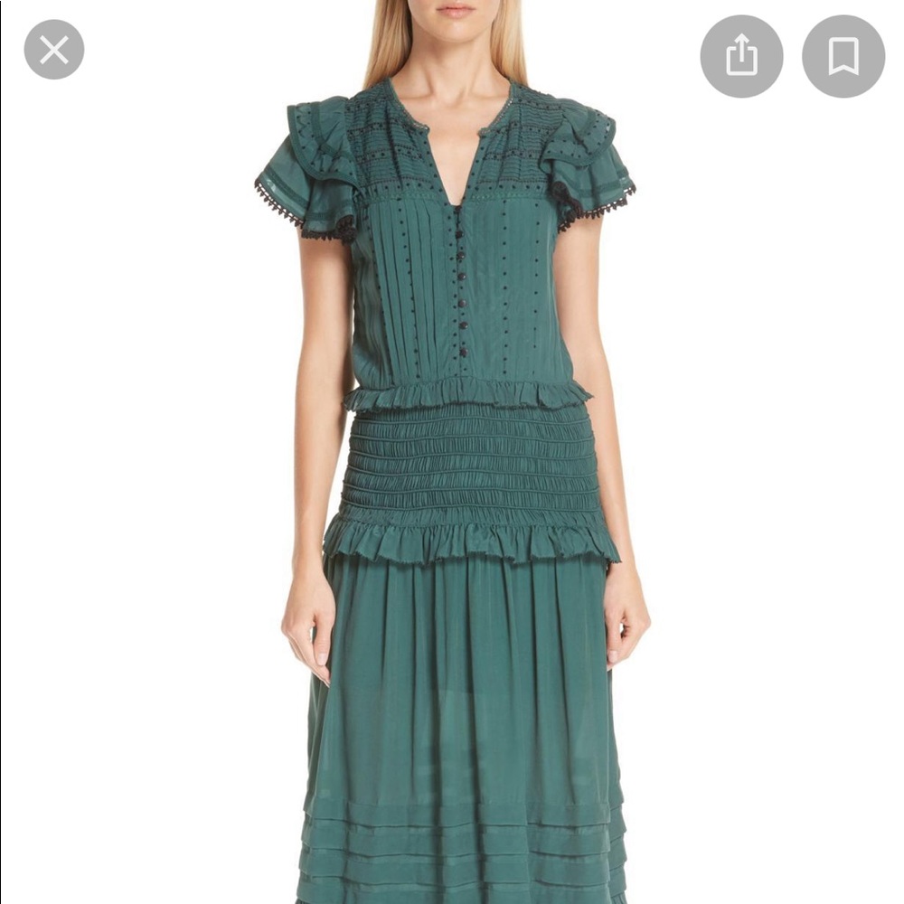 SEA azzedine green flutter sleeve smock midi dress - Picture 5 of 13